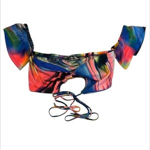 Shop17 swirl dye mesh bikini swim top size small
